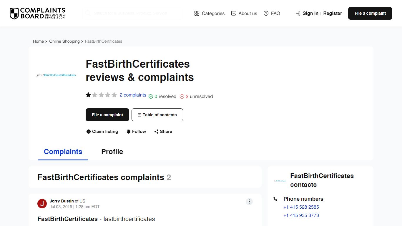 FastBirthCertificates: Reviews, Complaints, Customer Claims